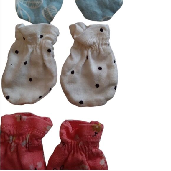 Coral White Blue 3 sets Newborn Infant Baby Mittens Hand Covers - Picture 3 of 4